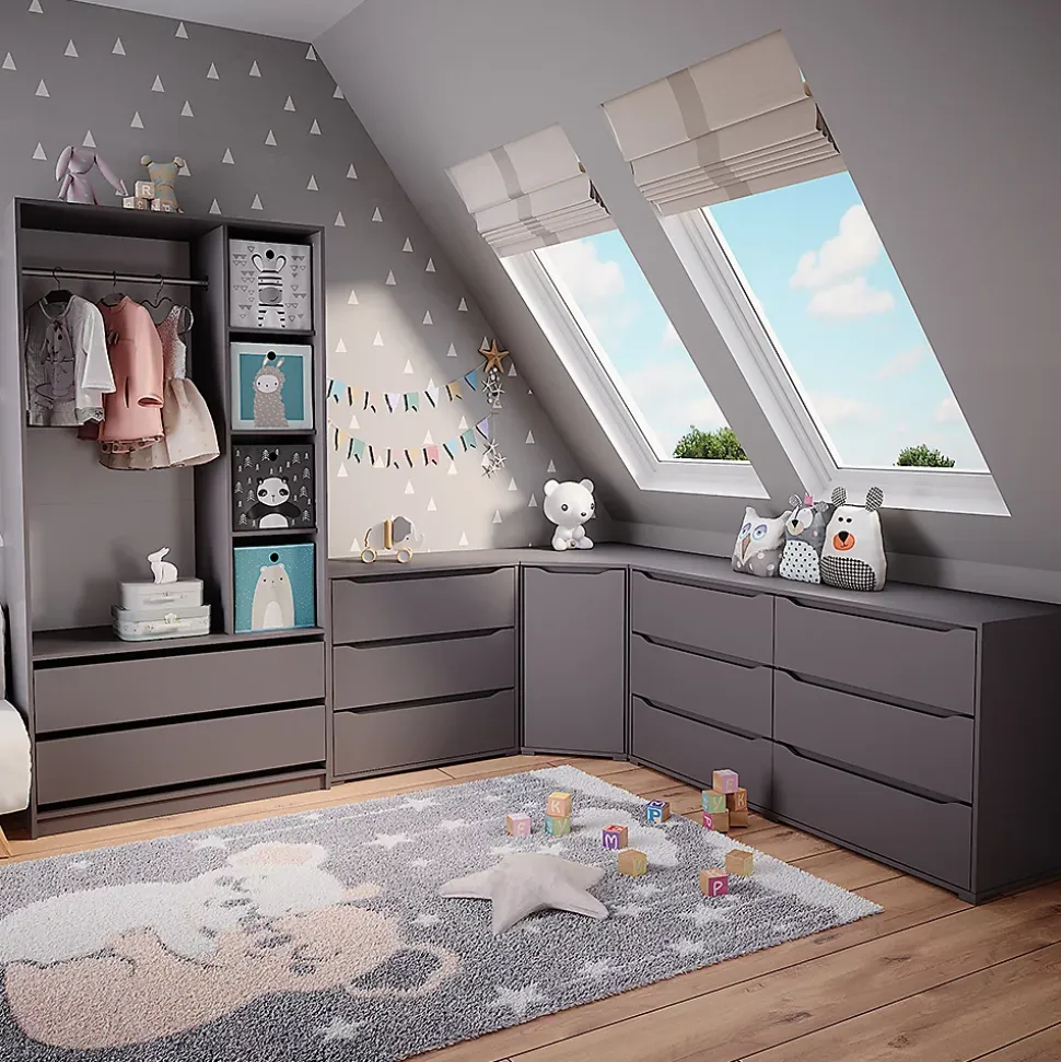 Vicco Armoire pour enfants Anthracite 100x200cm avec 2 tiroirs