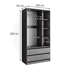 Vicco Armoire pour enfants Anthracite 100x200cm avec 2 tiroirs
