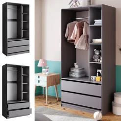 Vicco Armoire pour enfants Anthracite 100x200cm avec 2 tiroirs