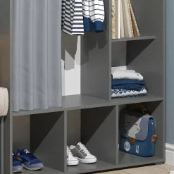 Vicco Armoire pour enfants Gris 38x178.1cm avec tringle à rideaux