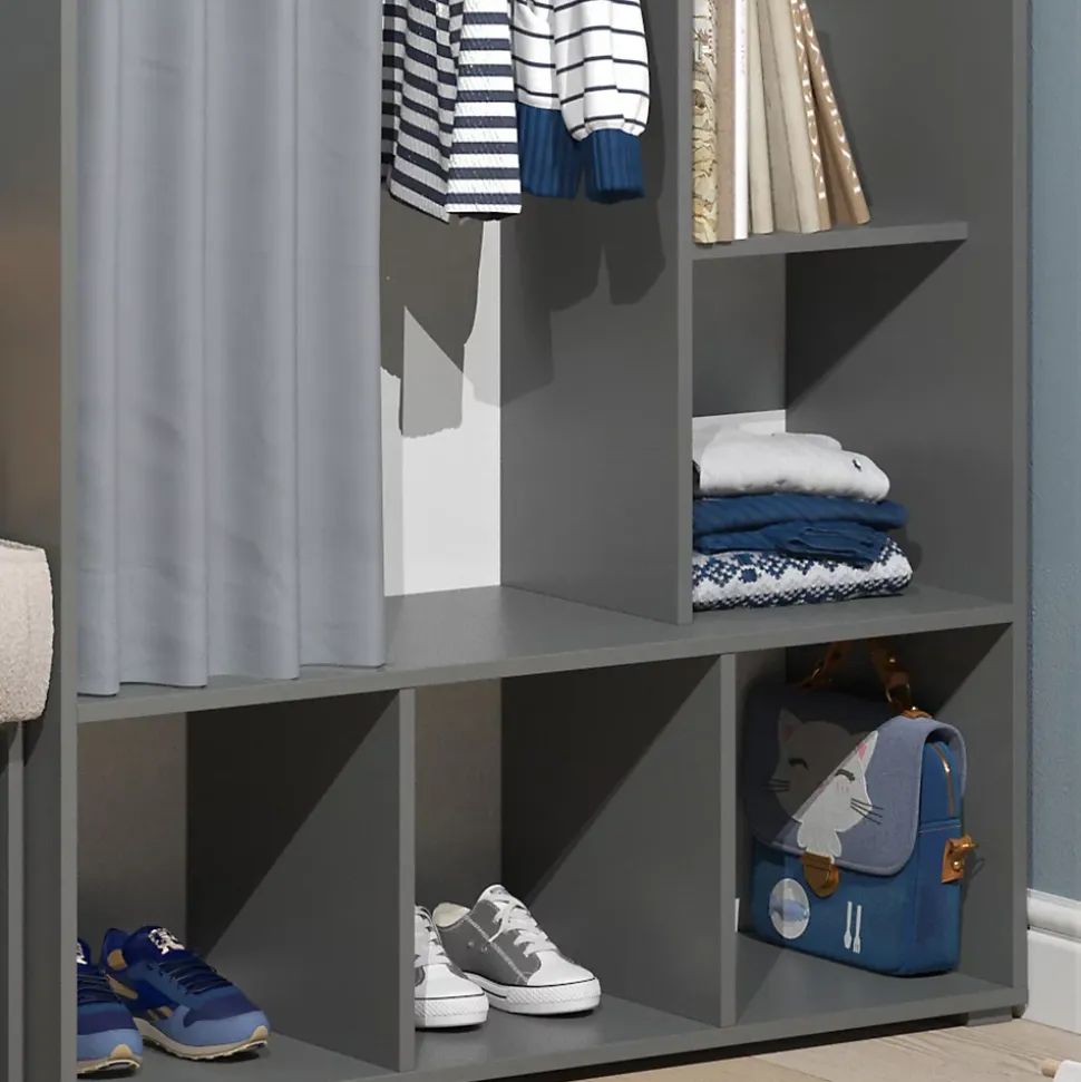 Vicco Armoire pour enfants Gris 38x178.1cm avec tringle à rideaux