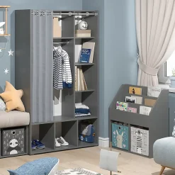 Vicco Armoire pour enfants Gris 38x178.1cm avec tringle à rideaux