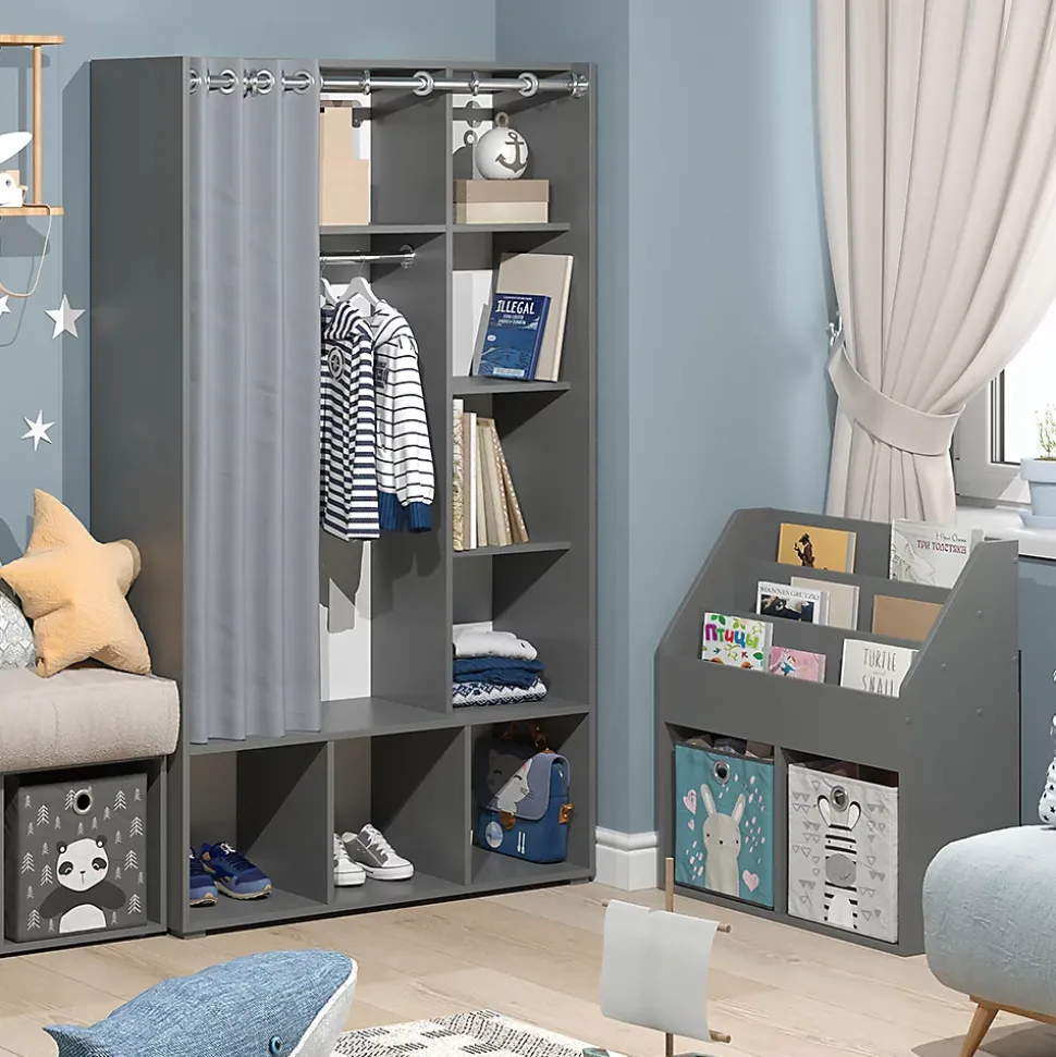 Vicco Armoire pour enfants Gris 38x178.1cm avec tringle à rideaux
