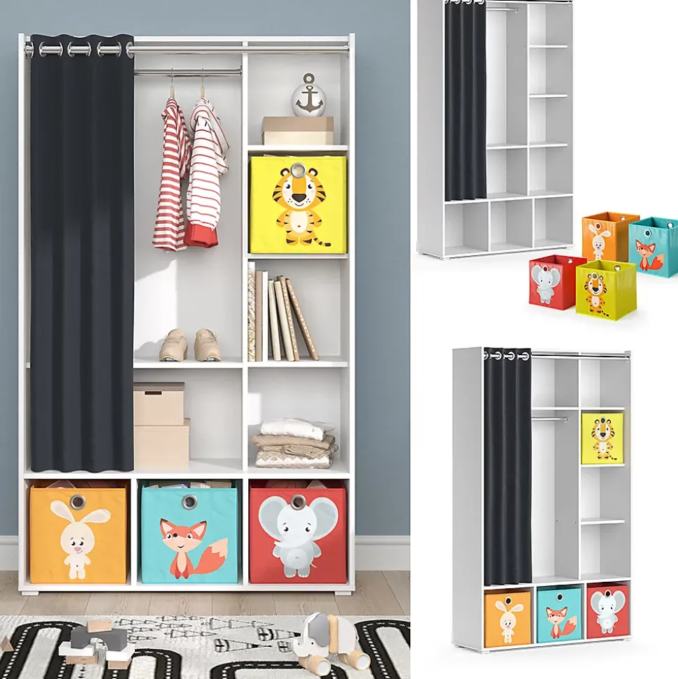 Vicco Armoire pour enfants Blanc 38x178.1cm Avec boîtes pliantes (multicolores)
