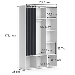 Vicco Armoire pour enfants Blanc 105.8x178.1cm avec tringle à rideaux