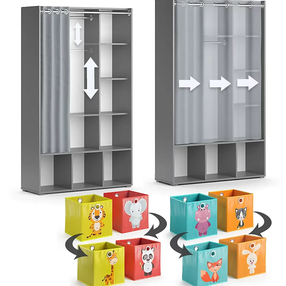 Vicco Armoire pour enfants Gris 38x178.1cm Avec boîtes pliantes (multicolores)