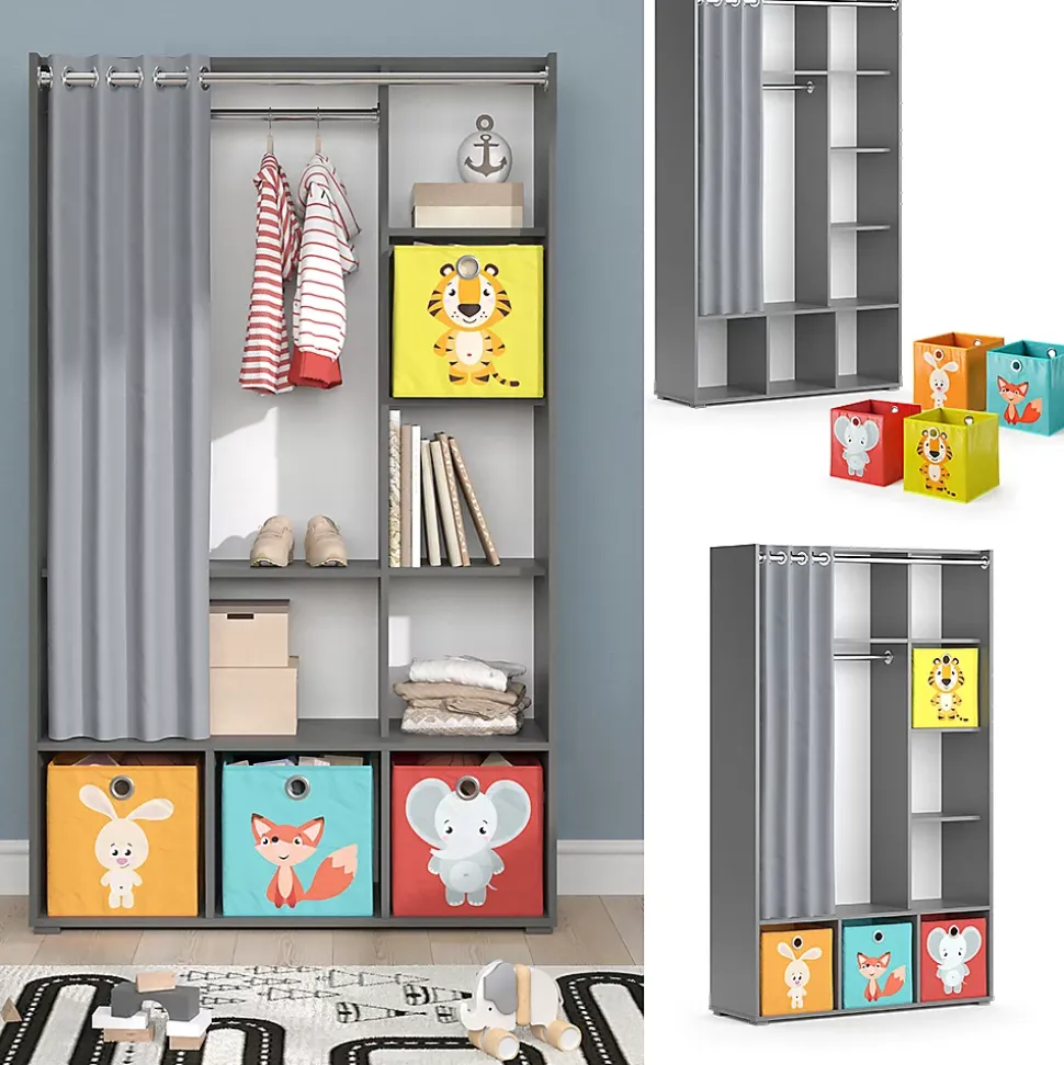 Vicco Armoire pour enfants Gris 38x178.1cm Avec boîtes pliantes (multicolores)