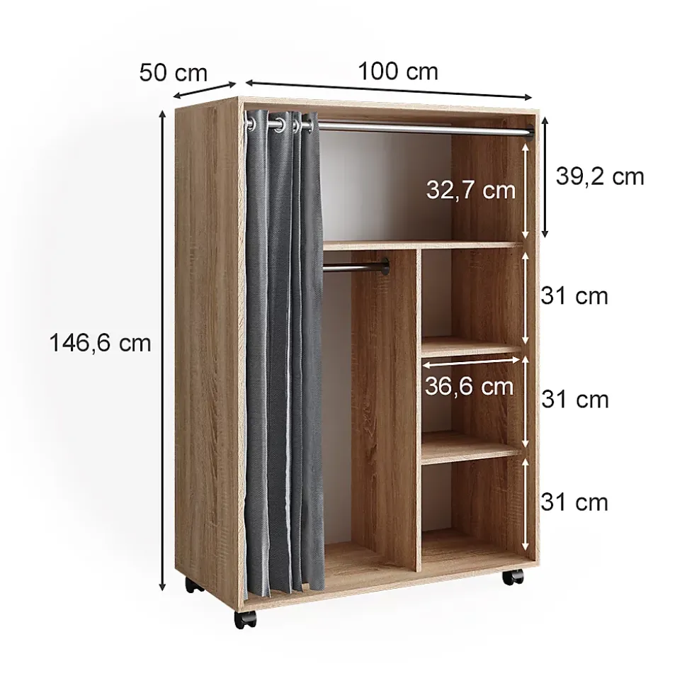 Vicco Armoire Sonoma 100x146.6cm avec roulettes