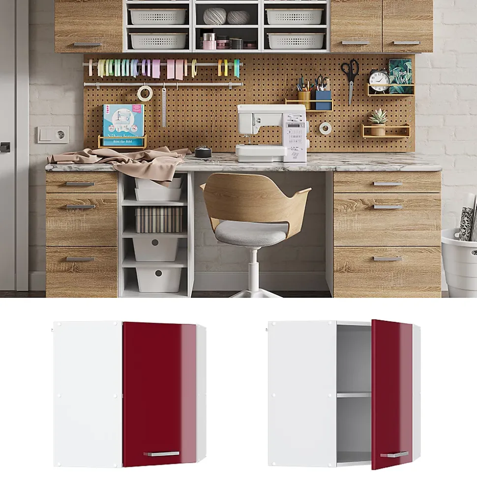 Vicco Armoire suspendue Rouge bordeaux Haute brillance 57cm armoire dangle suspendue avec porte