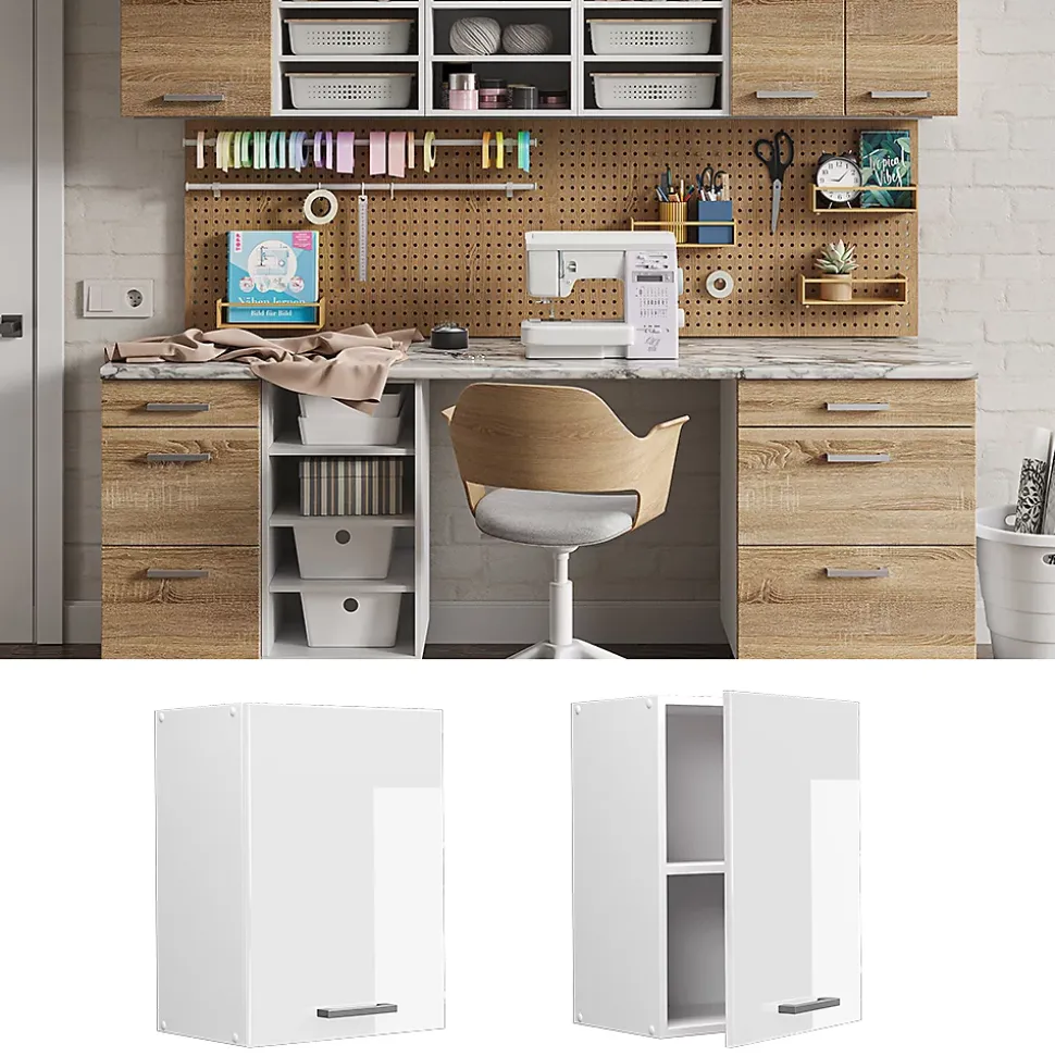 Vicco Armoire suspendue universelle Blanc Haute brillance 45cm avec porte