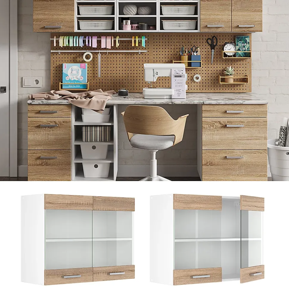 Vicco Armoire suspendue universelle Sonoma 80cm avec portes vitrées