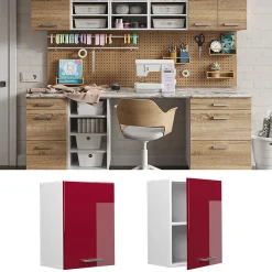 Vicco Armoire suspendue universelle Rouge bordeaux Haute brillance 45cm avec porte