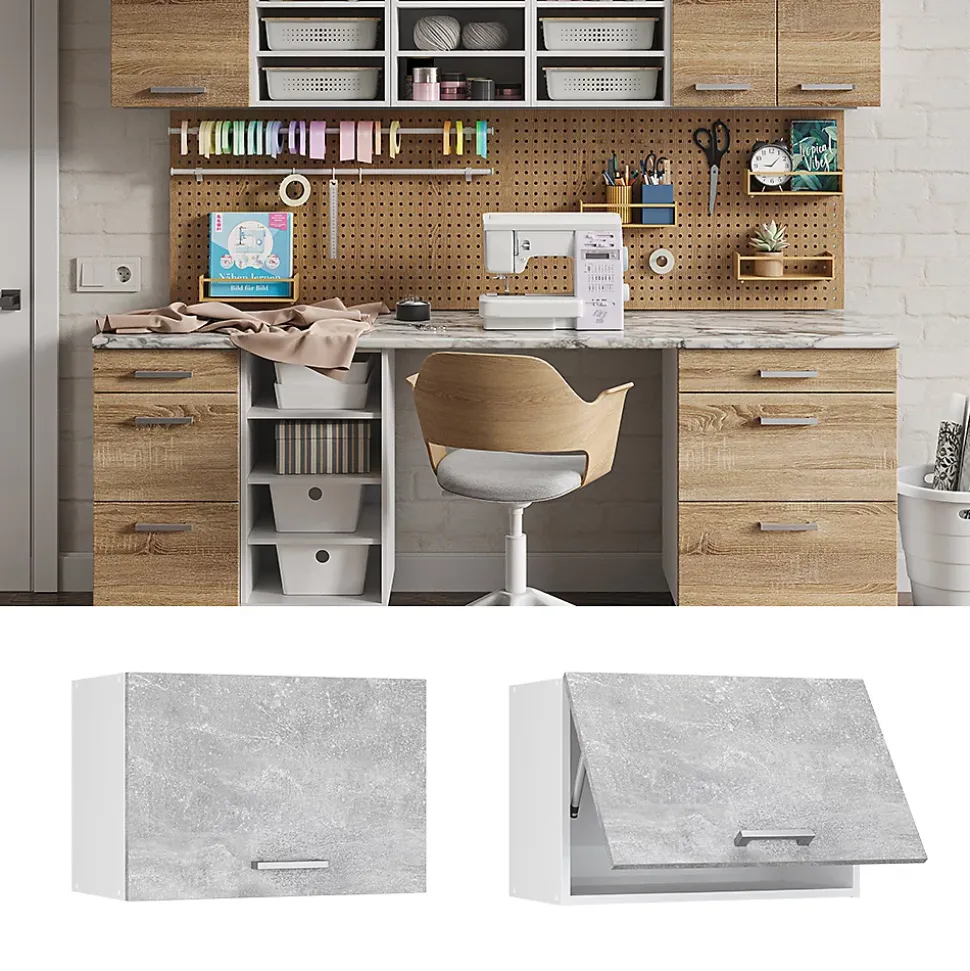 Vicco Armoire suspendue universelle Béton 60cm avec porte dascenseur