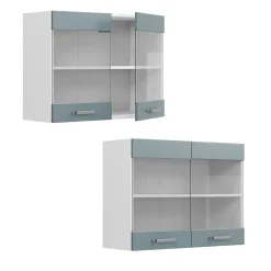 Vicco Armoire suspendue universelle Bleu-gris 80cm avec portes vitrées
