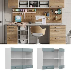 Vicco Armoire suspendue universelle Bleu-gris 80cm avec portes vitrées