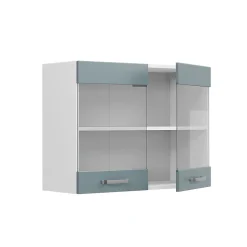 Vicco Armoire suspendue universelle Bleu-gris 80cm avec portes vitrées