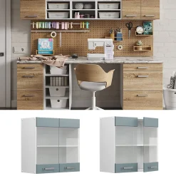 Vicco Armoire suspendue universelle Bleu-gris 60cm avec portes vitrées