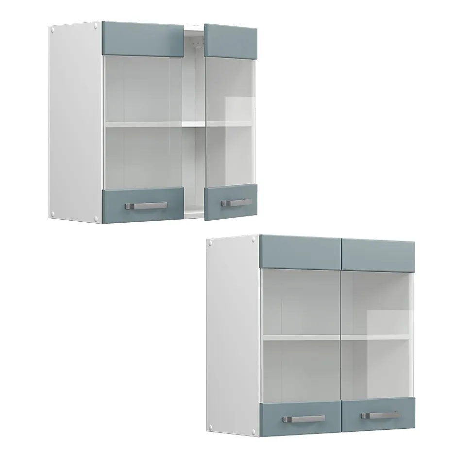 Vicco Armoire suspendue universelle Bleu-gris 60cm avec portes vitrées