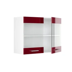 Vicco Armoire suspendue universelle Rouge bordeaux Haute brillance 80cm avec portes vitrées