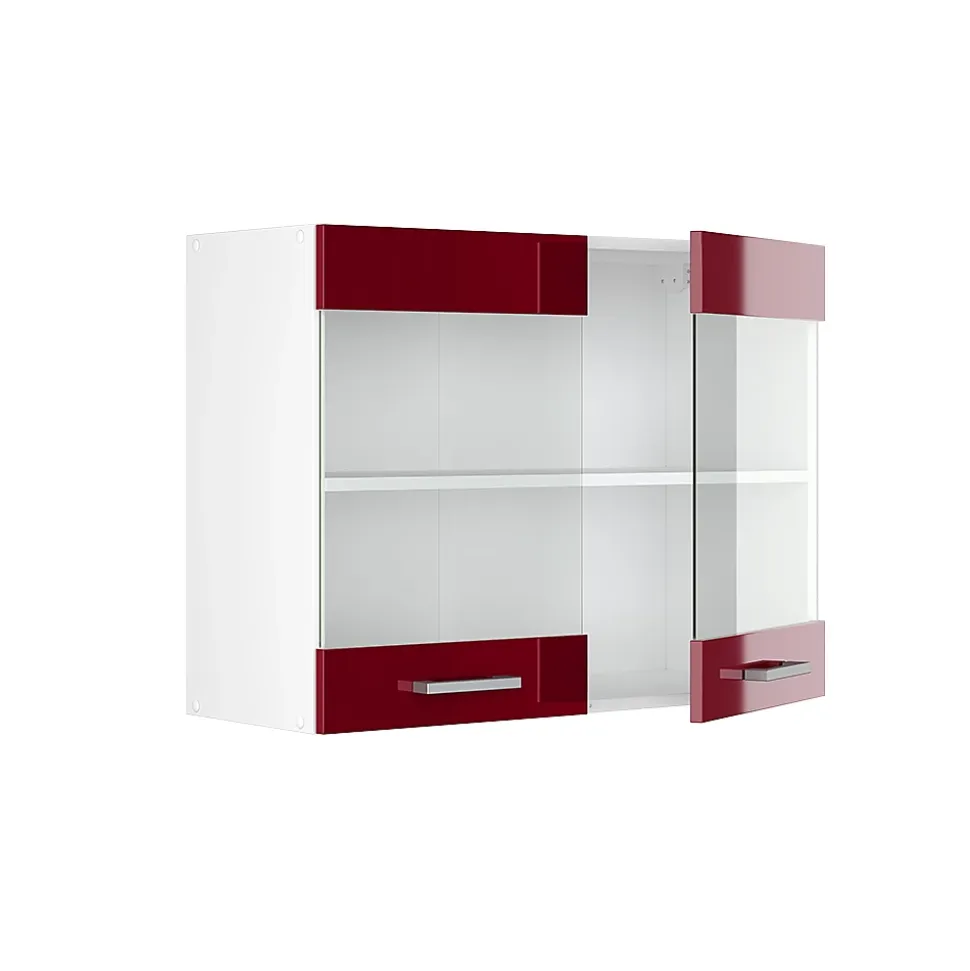 Vicco Armoire suspendue universelle Rouge bordeaux Haute brillance 80cm avec portes vitrées