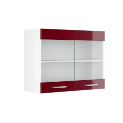 Vicco Armoire suspendue universelle Rouge bordeaux Haute brillance 80cm avec portes vitrées