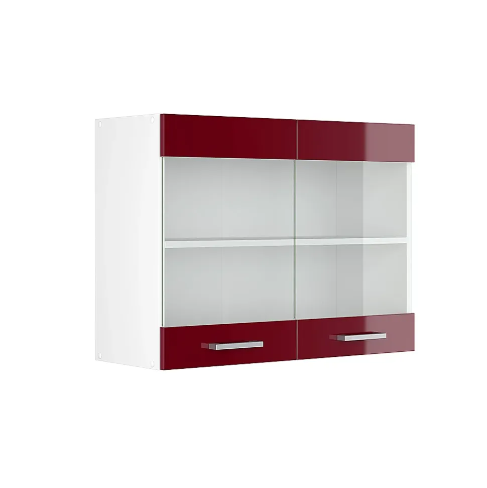 Vicco Armoire suspendue universelle Rouge bordeaux Haute brillance 80cm avec portes vitrées