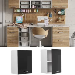 Vicco Armoire suspendue universelle Noir Haute brillance 45cm avec porte