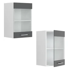 Vicco Armoire suspendue universelle Anthracite Haute brillance 40cm avec porte vitrée