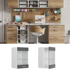 Vicco Armoire suspendue universelle Anthracite Haute brillance 40cm avec porte vitrée