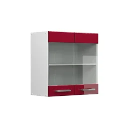 Vicco Armoire suspendue universelle Rouge bordeaux Haute brillance 60cm avec portes vitrées