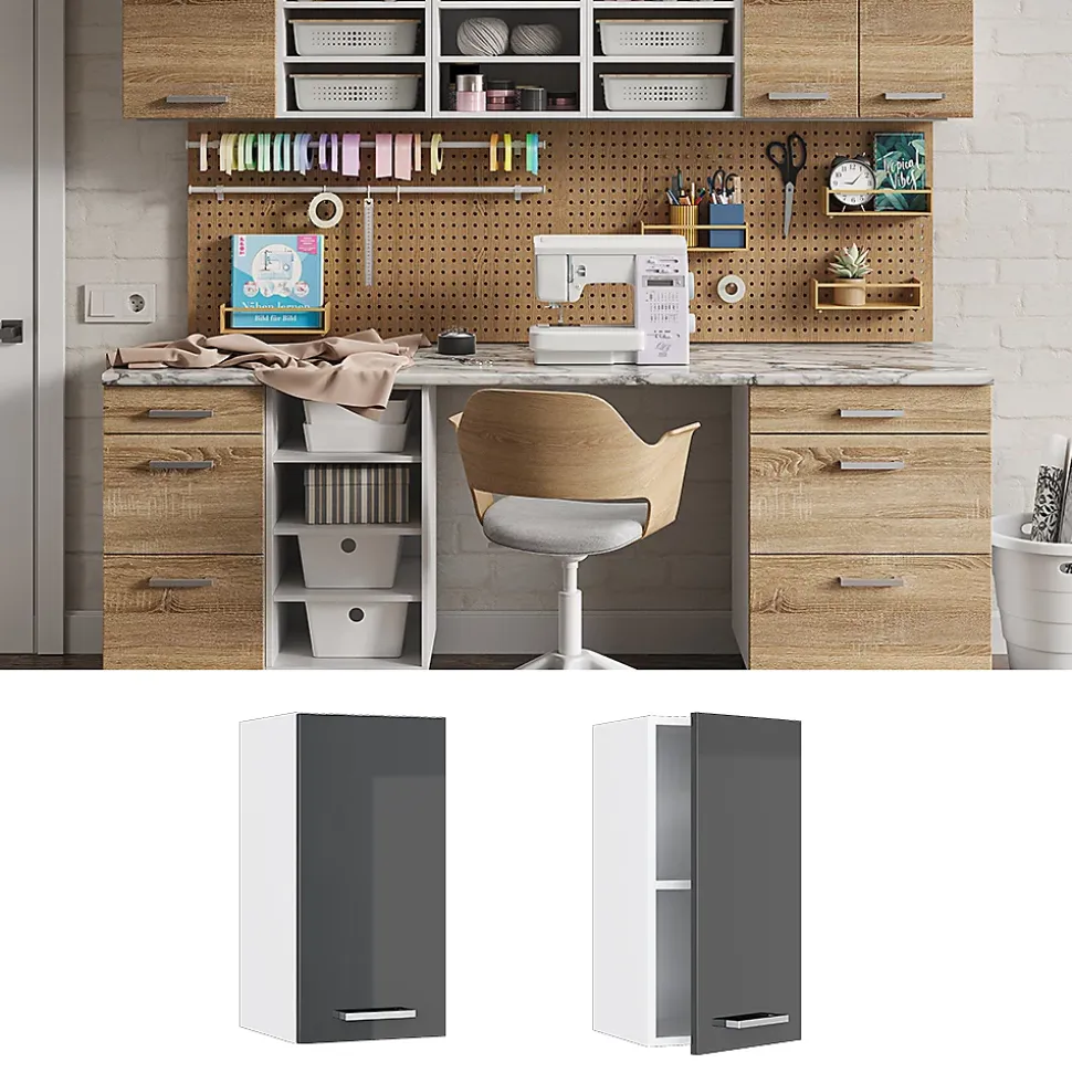 Vicco Armoire suspendue universelle Anthracite Haute brillance 30cm avec porte