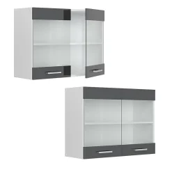 Vicco Armoire suspendue universelle Anthracite Haute brillance 80cm avec portes vitrées