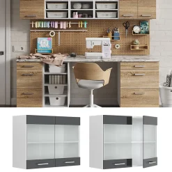 Vicco Armoire suspendue universelle Anthracite Haute brillance 80cm avec portes vitrées