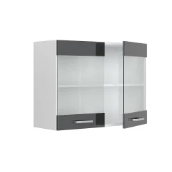 Vicco Armoire suspendue universelle Anthracite Haute brillance 80cm avec portes vitrées