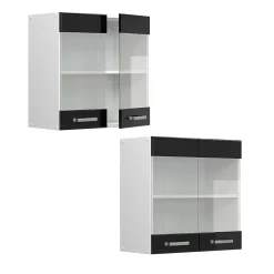 Vicco Armoire suspendue universelle Noir Haute brillance 60cm avec portes vitrées