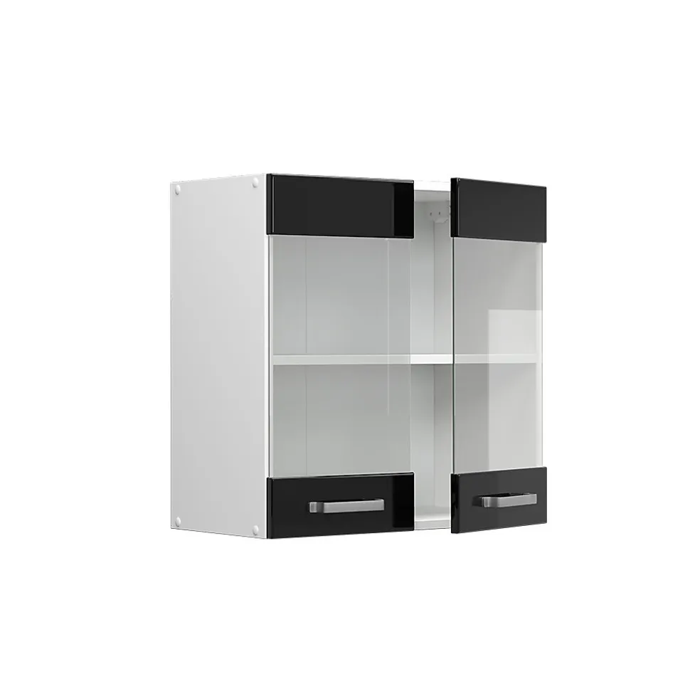Vicco Armoire suspendue universelle Noir Haute brillance 60cm avec portes vitrées