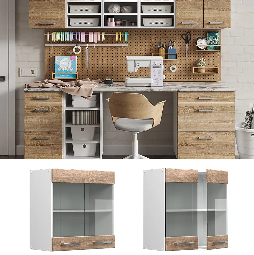 Vicco Armoire suspendue universelle Sonoma 60cm avec portes vitrées