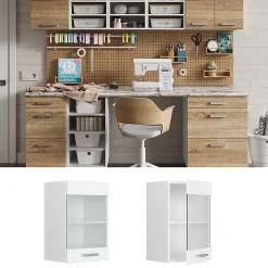 Vicco Armoire suspendue universelle Blanc Haute brillance 40cm avec porte vitrée