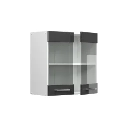 Vicco Armoire suspendue universelle Anthracite Haute brillance 60cm avec portes vitrées