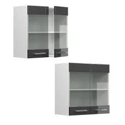 Vicco Armoire suspendue universelle Anthracite Haute brillance 60cm avec portes vitrées