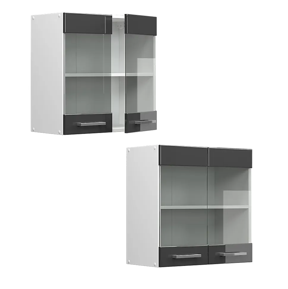 Vicco Armoire suspendue universelle Anthracite Haute brillance 60cm avec portes vitrées