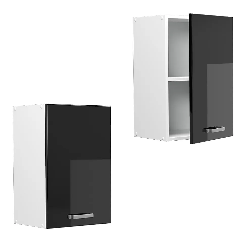 Vicco Armoire suspendue universelle Noir Haute brillance 40cm avec étagères ouvertes
