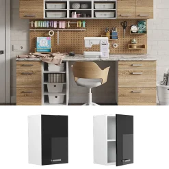 Vicco Armoire suspendue universelle Noir Haute brillance 40cm avec étagères ouvertes