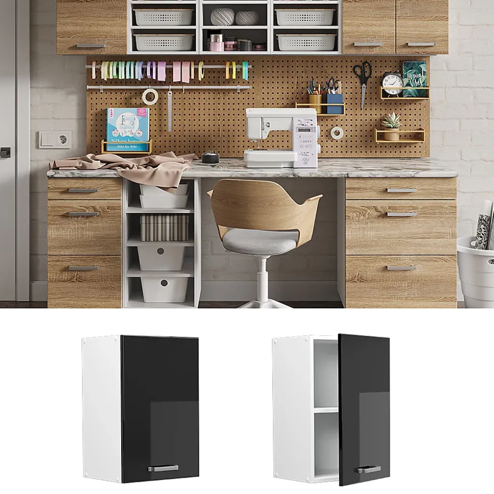 Vicco Armoire suspendue universelle Noir Haute brillance 40cm avec étagères ouvertes