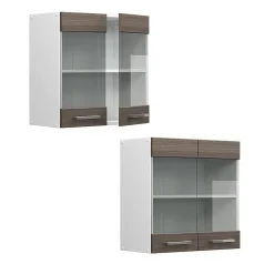 Vicco Armoire suspendue universelle Gris 60cm avec portes vitrées