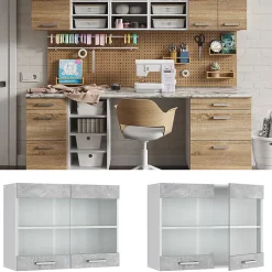 Vicco Armoire suspendue universelle Béton 80cm avec portes vitrées
