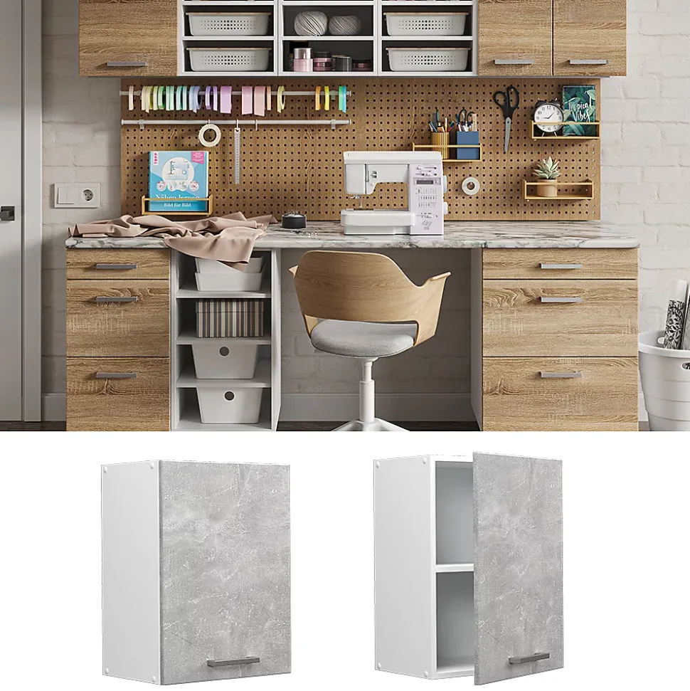 Vicco Armoire suspendue universelle Béton 45cm avec porte