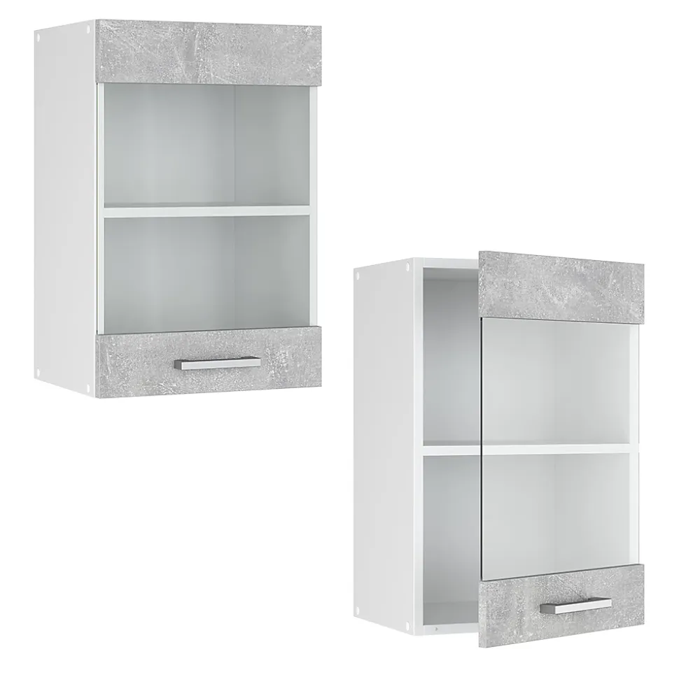 Vicco Armoire suspendue universelle Béton 40cm avec porte vitrée