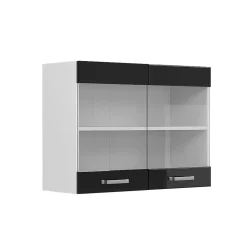 Vicco Armoire suspendue universelle Noir Haute brillance 80cm avec portes vitrées