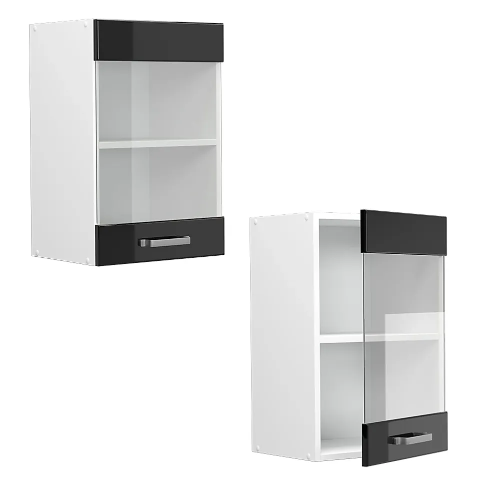 Vicco Armoire suspendue universelle Noir Haute brillance 40cm avec porte vitrée